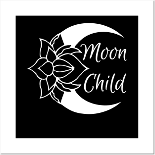 Moon Child Crescent Moon (White) Posters and Art